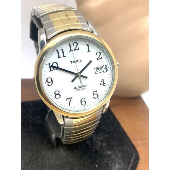 Timex Men's Watch T2H311 Indiglo White Dial Quartz Two Tone Expansion Band 35mm - Picture 12 of 13